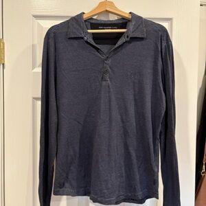 John Varvatos Navy Thin-Striped Long Sleeve Polo